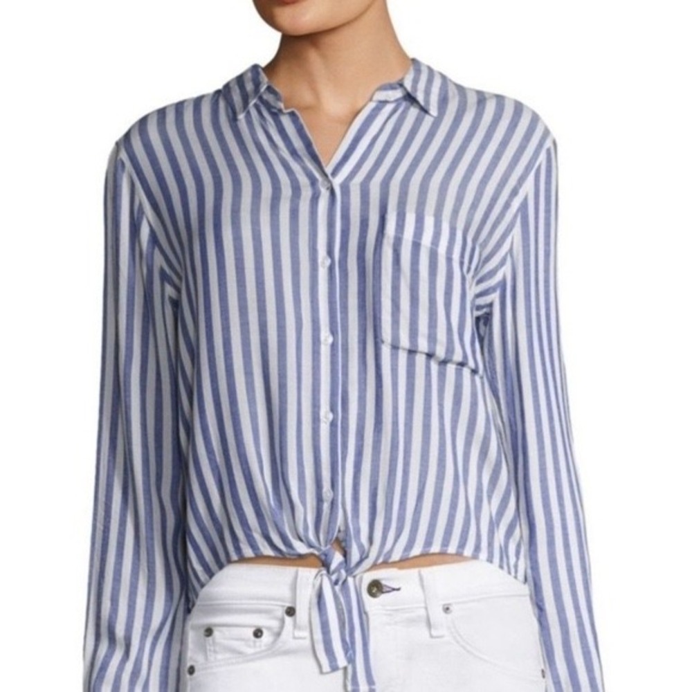 Rails Val Blue Striped Tie Front Long Sleeve Top Blue White Button Up Size Small